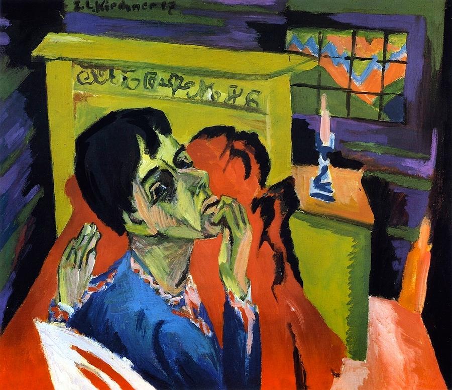 Munich Movie Painting - Self portrait as sick by Ernst Ludwig Kirchner