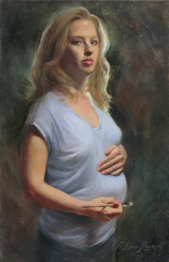 Self Portrait at 23 Weeks Pregnant Painting by Anna Rose Bain