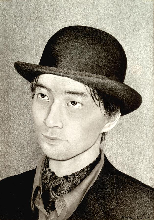 Black And White Painting - Self Portrait by Hirokazu Tomimasu