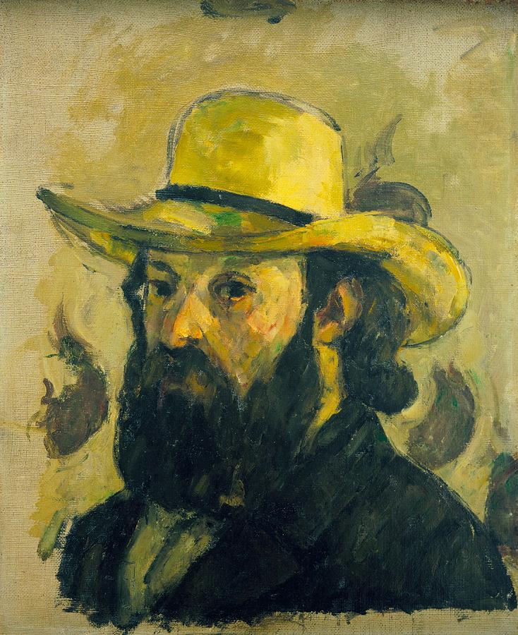 Impressionism Painting - Self-Portrait in a Straw Hat by Paul Cezanne