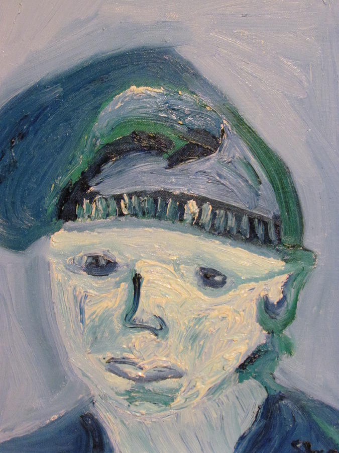 Portrait Painting - Self Portrait in Blue and Green by Shea Holliman