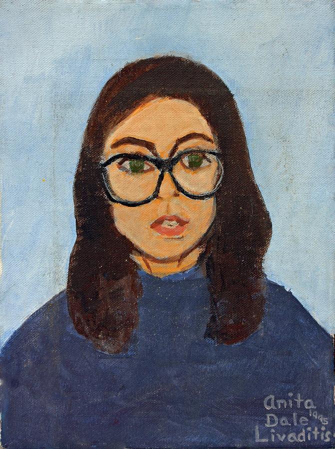 Portrait Painting - Self Portrait in Blues by Anita Dale Livaditis