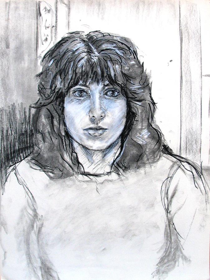 Self Portrait in Charcoal and Chalk Drawing by Anita Dale Livaditis