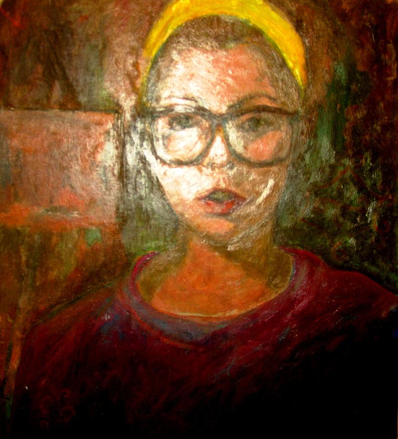 Portrait Painting - Self Portrait in Yellow Headband by Anita Dale Livaditis