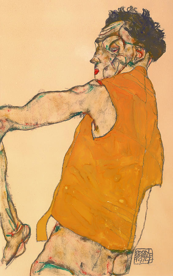 Egon Schiele Painting - Self-Portrait in Yellow Vest by Mountain Dreams