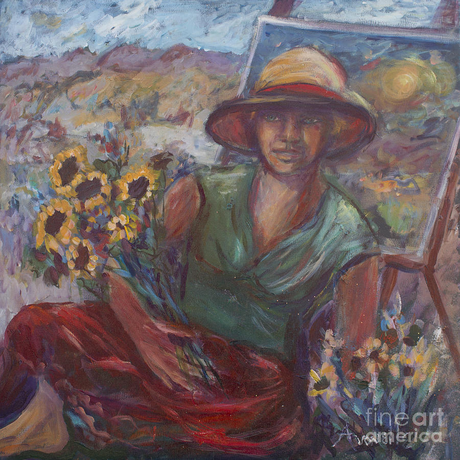 Self Portrait Painting - Self Portrait On A Picnic Table by Avonelle Kelsey Self Portrait Painting - Self Portrait On A Picnic Table by Avonelle Kelsey