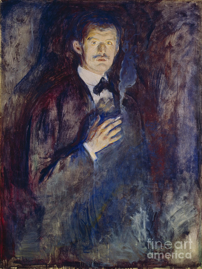 Self-portrait with a cigarette Painting by Edvard Munch