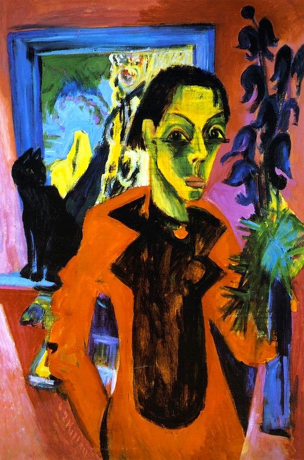 Self Portrait with Cat Painting by Ernst Ludwig Kirchner