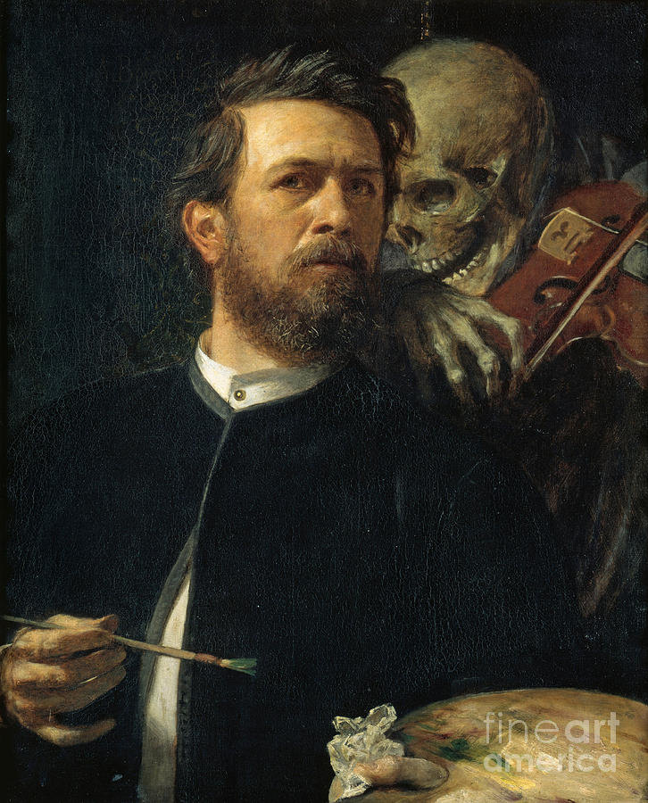 Arnold Bocklin Painting - Self-Portrait with Death as a Fiddler by Celestial Images