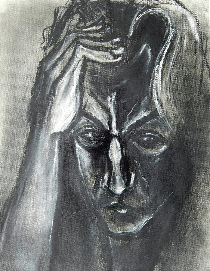 Portrait Drawing - Self-Portrait with Hand on Head - 1983 by Kenneth Agnello