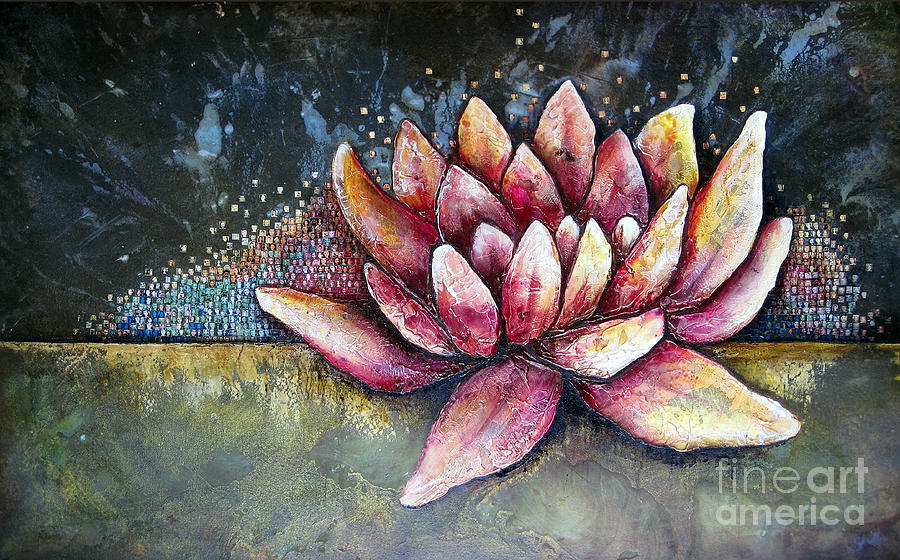 Abstract Painting - Self Portrait with Lotus by Shadia Derbyshire