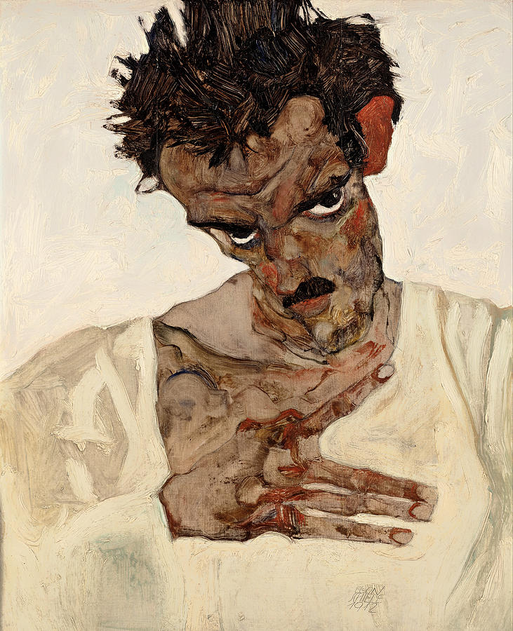 Egon Schiele Painting - Self Portrait with Lowered Head by Mountain Dreams