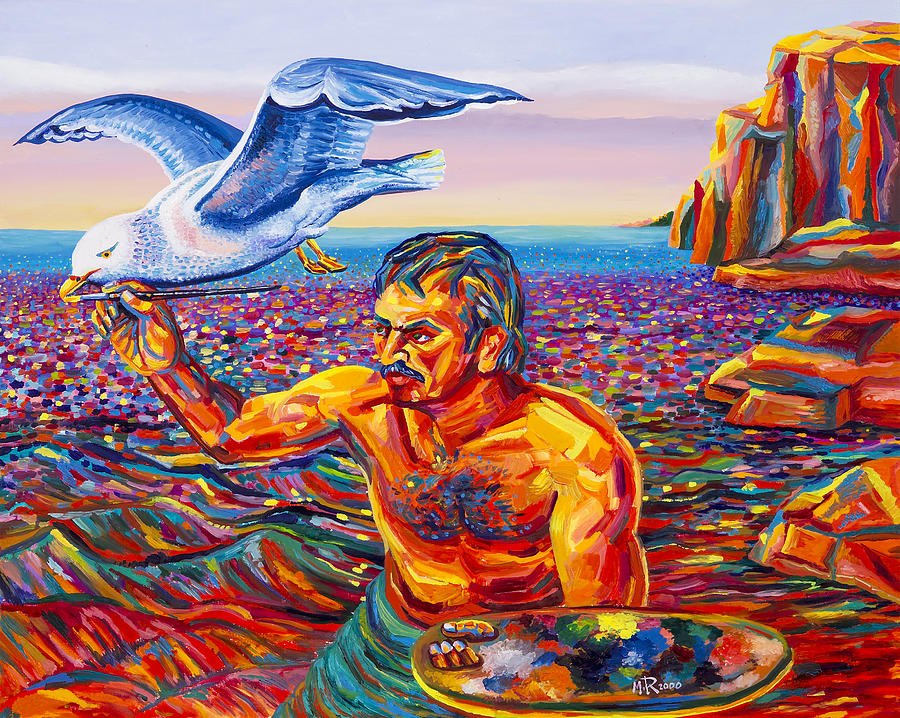 Surrealism Painting - Self  Portrait  With  Seagull by Moshe Rosental