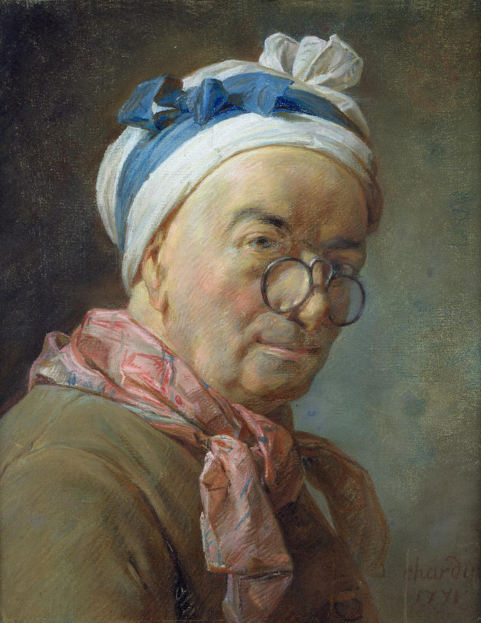 Scarf Photograph - Self Portrait With Spectacles, 1771 Pastel On Paper by Jean-Baptiste Simeon Chardin