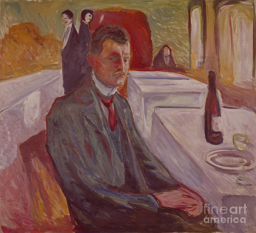 Self-portrait with the wine Painting by Edvard Munch