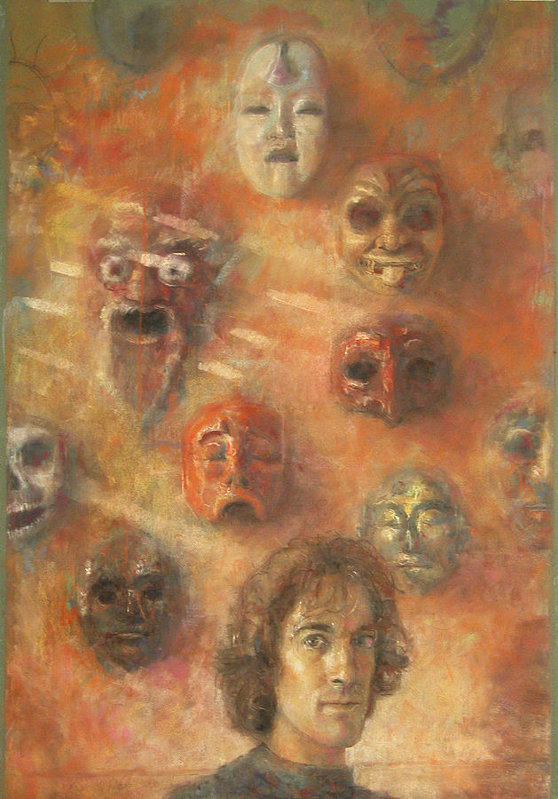 Selfportrait With Masks Drawing by Paez  Antonio