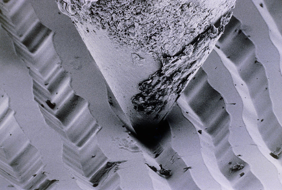 Sem Diamond Stylus Travelling Through Lp Grooves Photograph by Dr Jeremy Burgess/science Photo Library