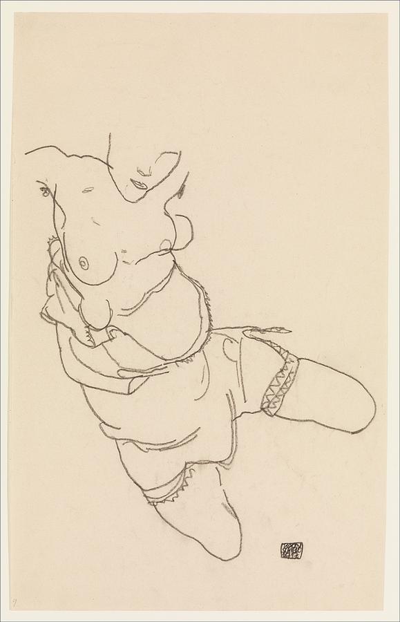 Egon Schiele Drawing - Semi-dressed Model by Egon Schiele