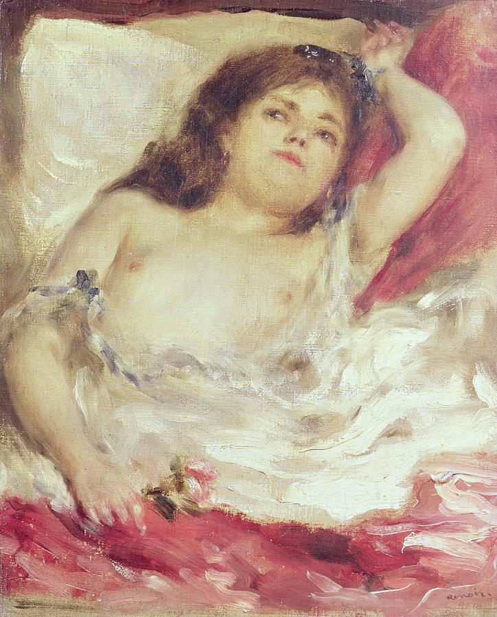 Semi-nude Woman In Bed The Rose Photograph by Pierre Auguste Renoir