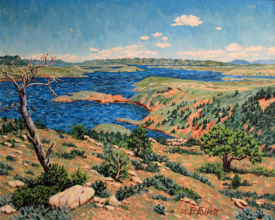 Seminoe Reservoir Landscape Painting by Bonnie Follett