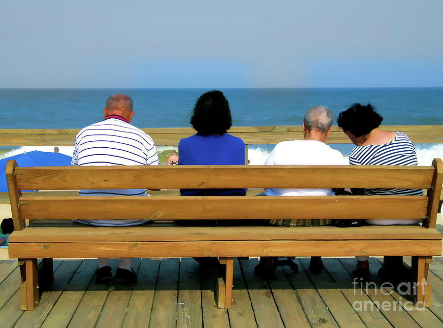 Senior Citizens on Boardwalk Bench at Bethany Beach Delaware Digital Art by William Kuta
