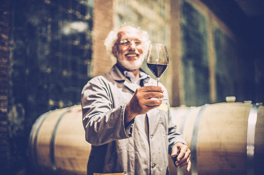 Senior Man with Beard Holding Glass of Red Wine Photograph by Neyya