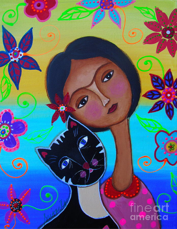 Senorita Frida With Her Cat Painting by Pristine Cartera Turkus