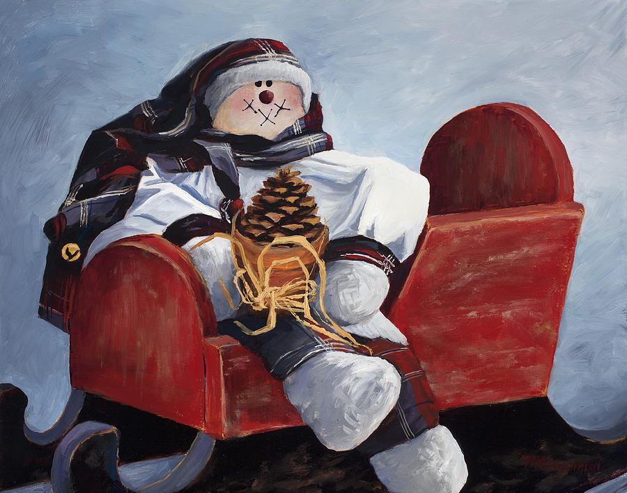 Christmas Painting - Sentimental Snowman by Mary Giacomini