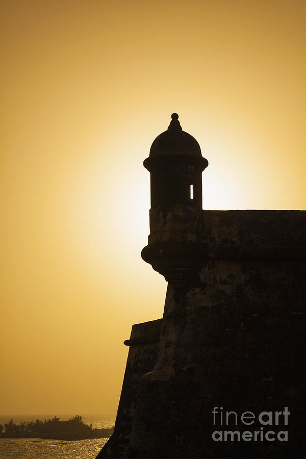 Sentry Box at Sunset at El Morro Fortress in Old San Juan Photograph by Bryan Mullennix