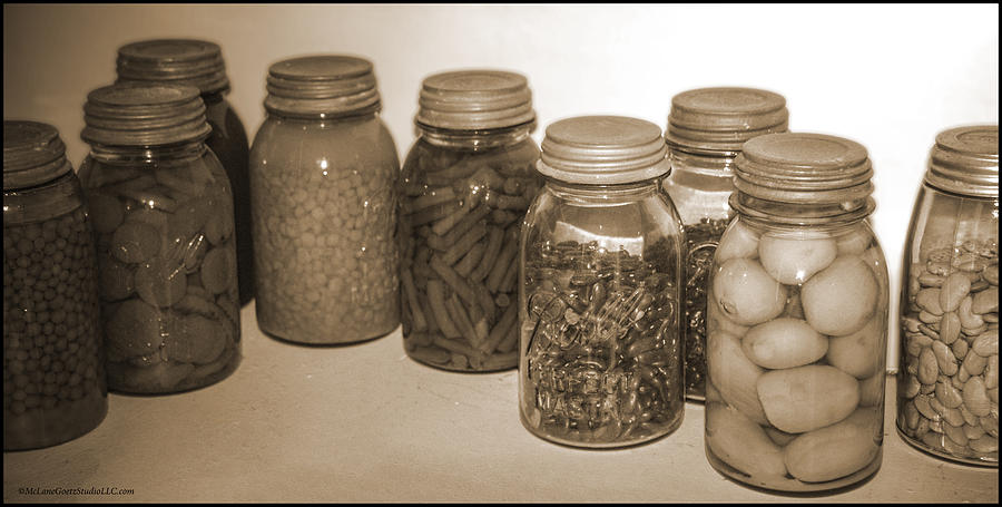 City Photograph - Sephia Vintage kitchen glass jar Canning by LeeAnn McLaneGoetz McLaneGoetzStudioLLCcom
