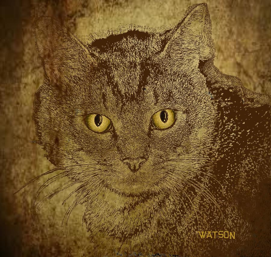 Sepia Cat Digital Art by Marlene Watson