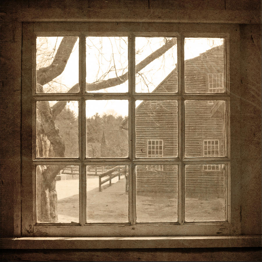 Sepia Colonial Scene Through Antique Window Photograph by Brooke T Ryan