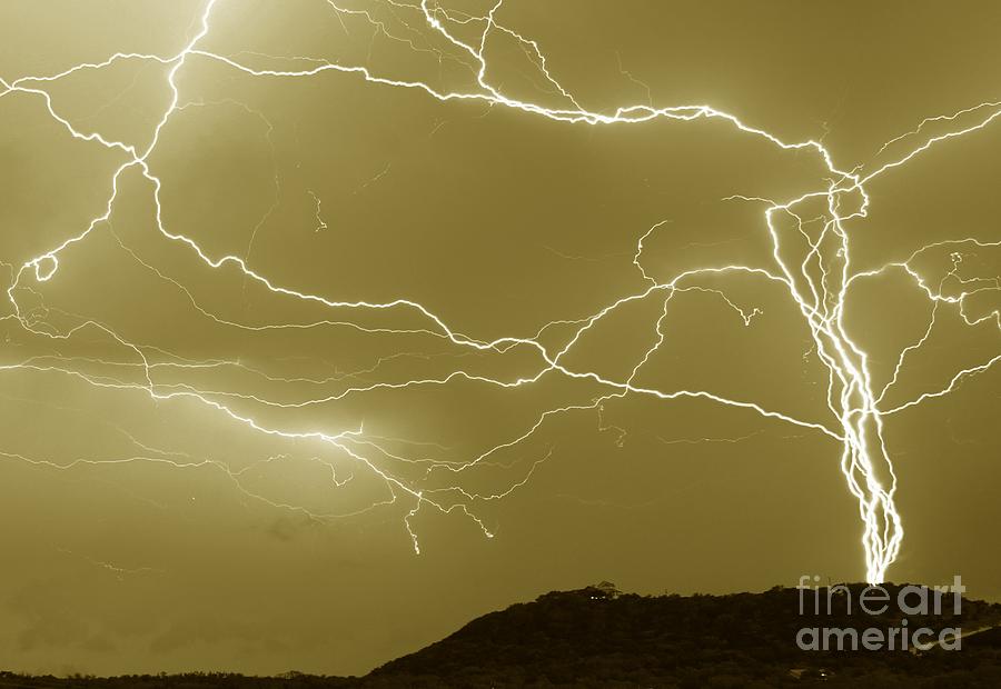 Sepia Converging Lightning Photograph by Michael Tidwell