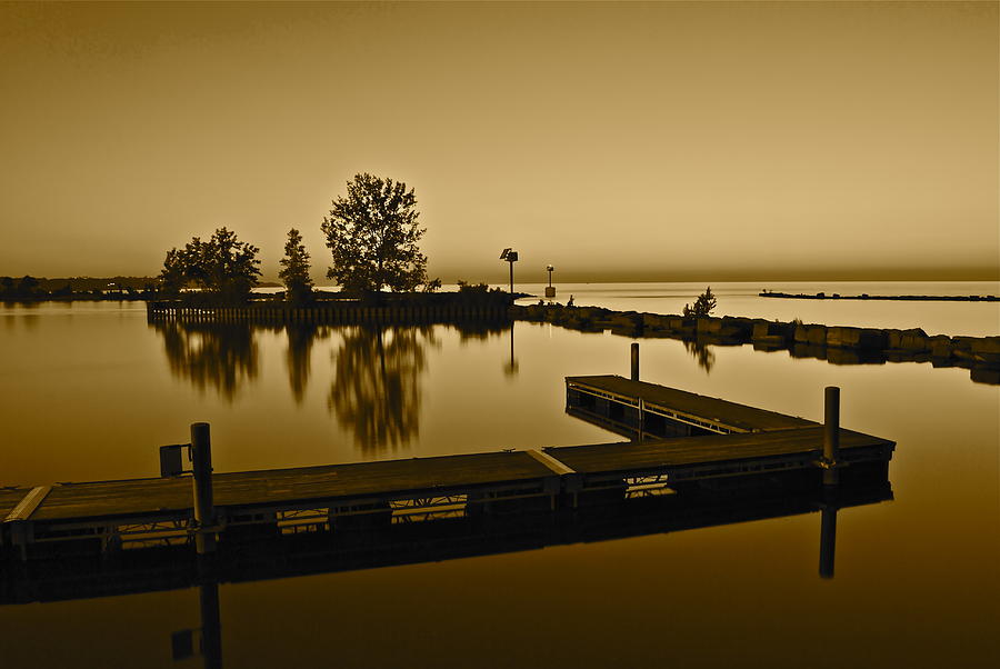Pier Photograph - Sepia Lakefront by Frozen in Time Fine Art Photography