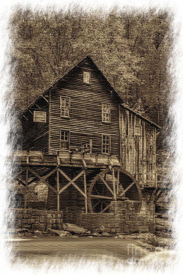 Sepia of Grist Mill at Babcock State Park Photograph by Dan Friend