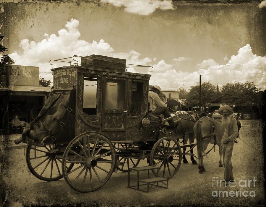Horse Photograph - Sepia Stagecoach by John Malone