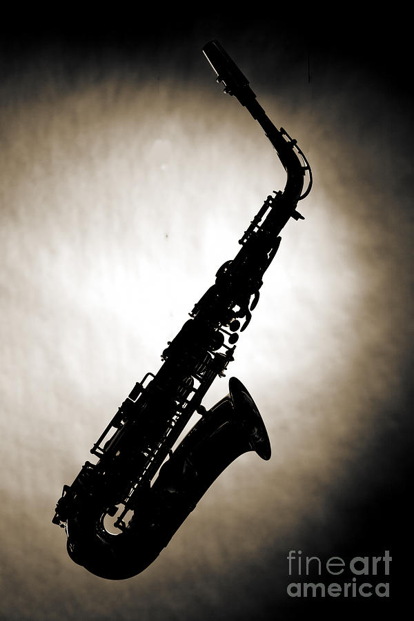 Sepia Tone Silhouette of a Alto Saxophone 3357.01 Photograph by M K Miller