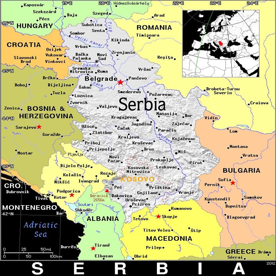 Serbia Exotic Map Mixed Media by Florene Welebny