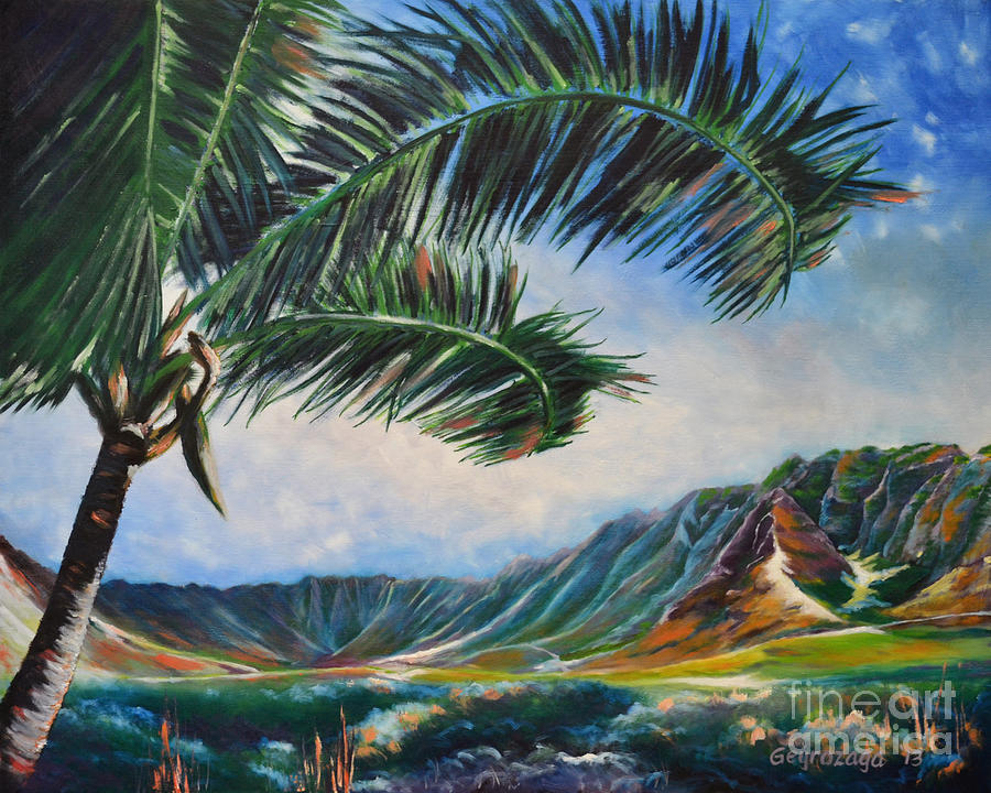 Serene Beauty Of Makua Valley Painting by Larry Geyrozaga