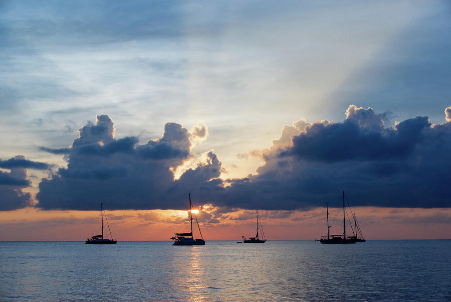 Serene Scenic Sea At Sunset With Yachts Photograph by Jaminwell