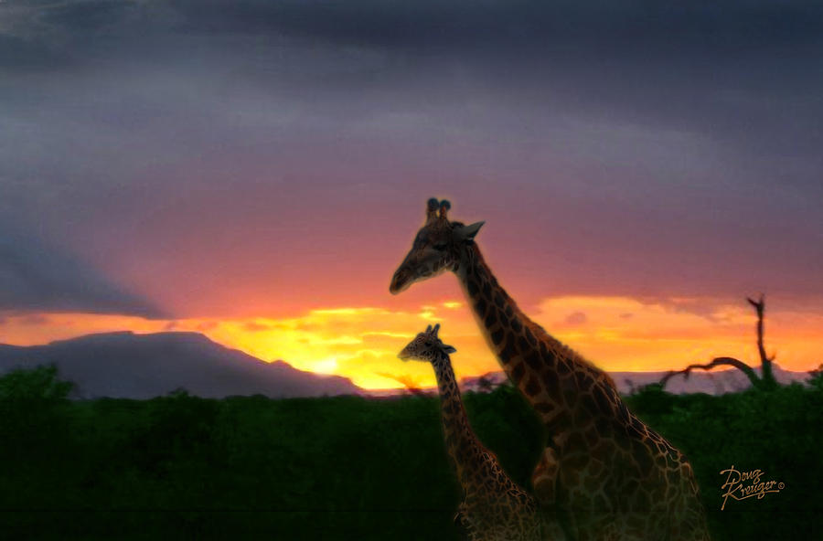 Giraffe Photograph - Serengeti Sundown by Doug Kreuger