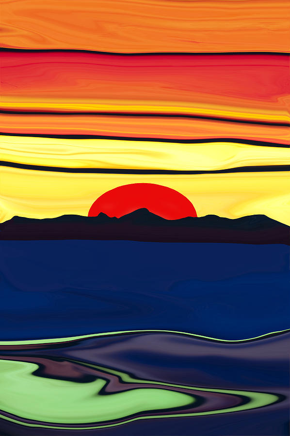 Serenity lake sunset Digital Art by Haleh Mahbod