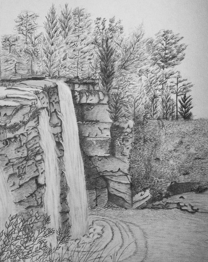 Waterfall Drawing - Serenity by Manon Zemanek