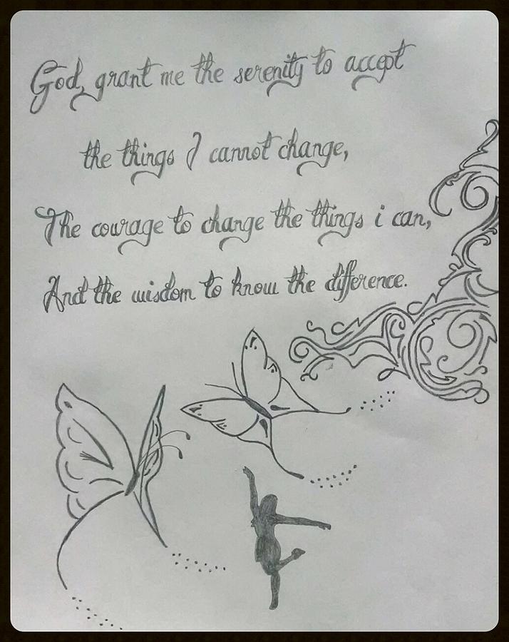 Butterfly Drawing - Serenity Prayer by Amber Corey
