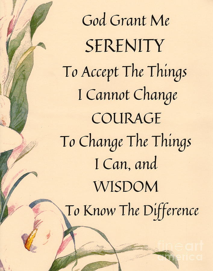 serenity prayer typography on calla lilly watercolor