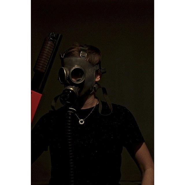 Portrait Photograph - #serialkiller #gasmask #portrait by Mish Hilas