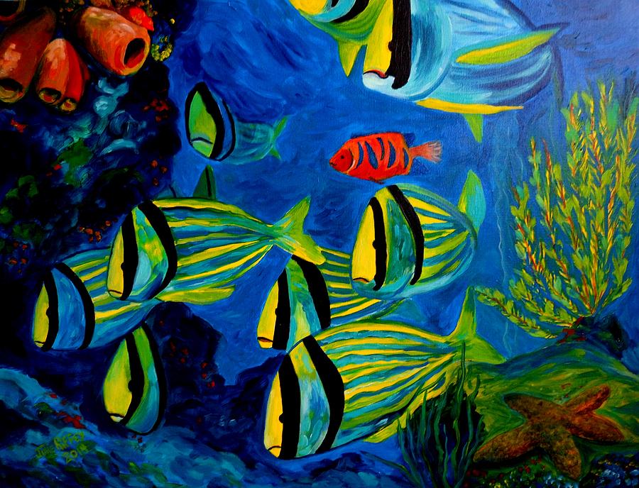 Serious Stripes - Colorful fish Painting by Julie Brugh Riffey