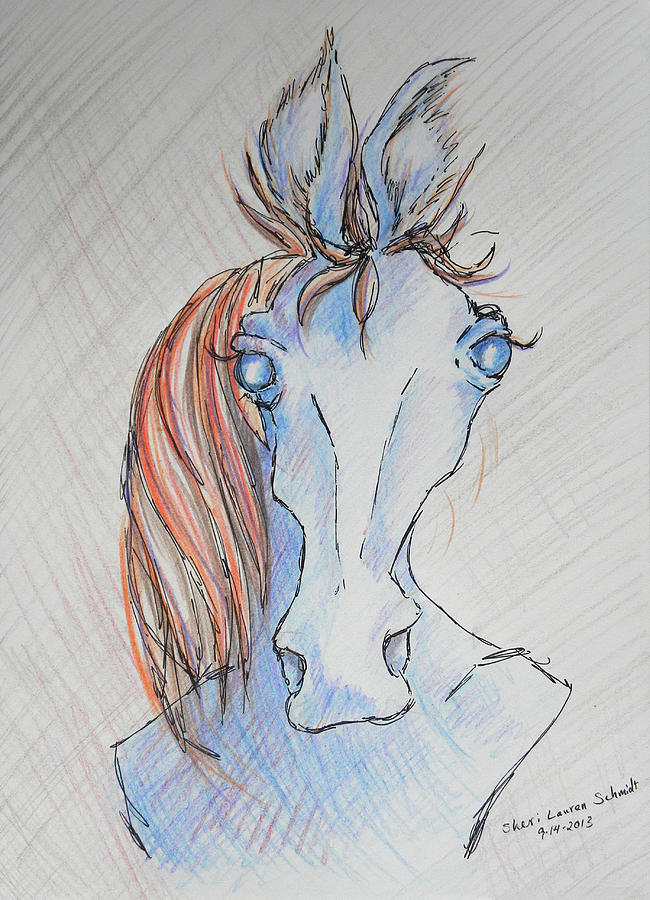 Seriously Funky Horse Drawing by Sheri Lauren