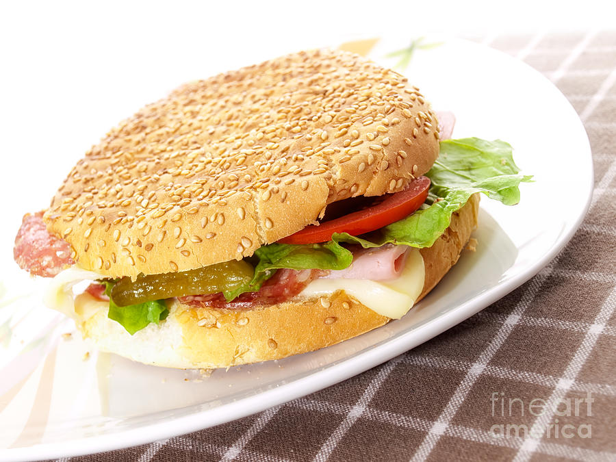 Lettuce Photograph - Sesame sandwich by Sinisa Botas