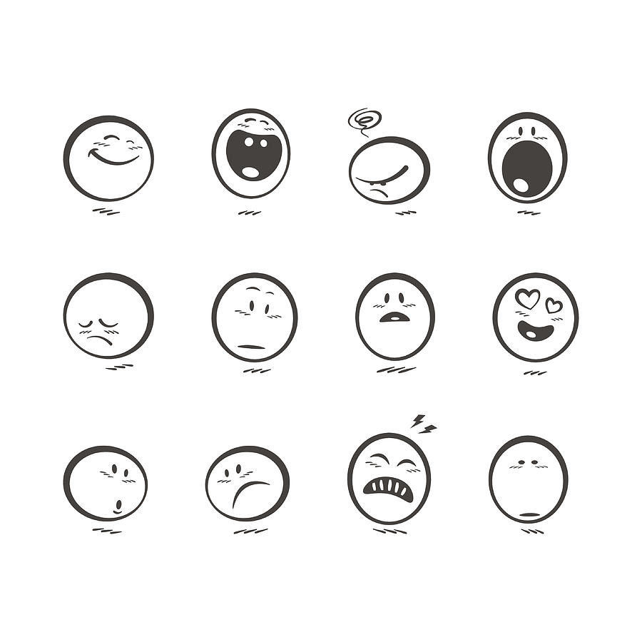 Set of cute hand drawn emoticons Drawing by Calvindexter